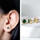 Certified Lab Created Emerald Stud Earrings in Bezel Setting AAAA - Rosec Jewels