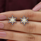Lab Grown Blue Sapphire and Diamond Snowflake Stud Earrings Lab Created Blue Sapphire - ( AAAA ) - Quality - Rosec Jewels
