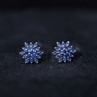 Flower Inspired Lab Grown Blue Sapphire Cluster Stud Earrings Lab Created Blue Sapphire - ( AAAA ) - Quality - Rosec Jewels