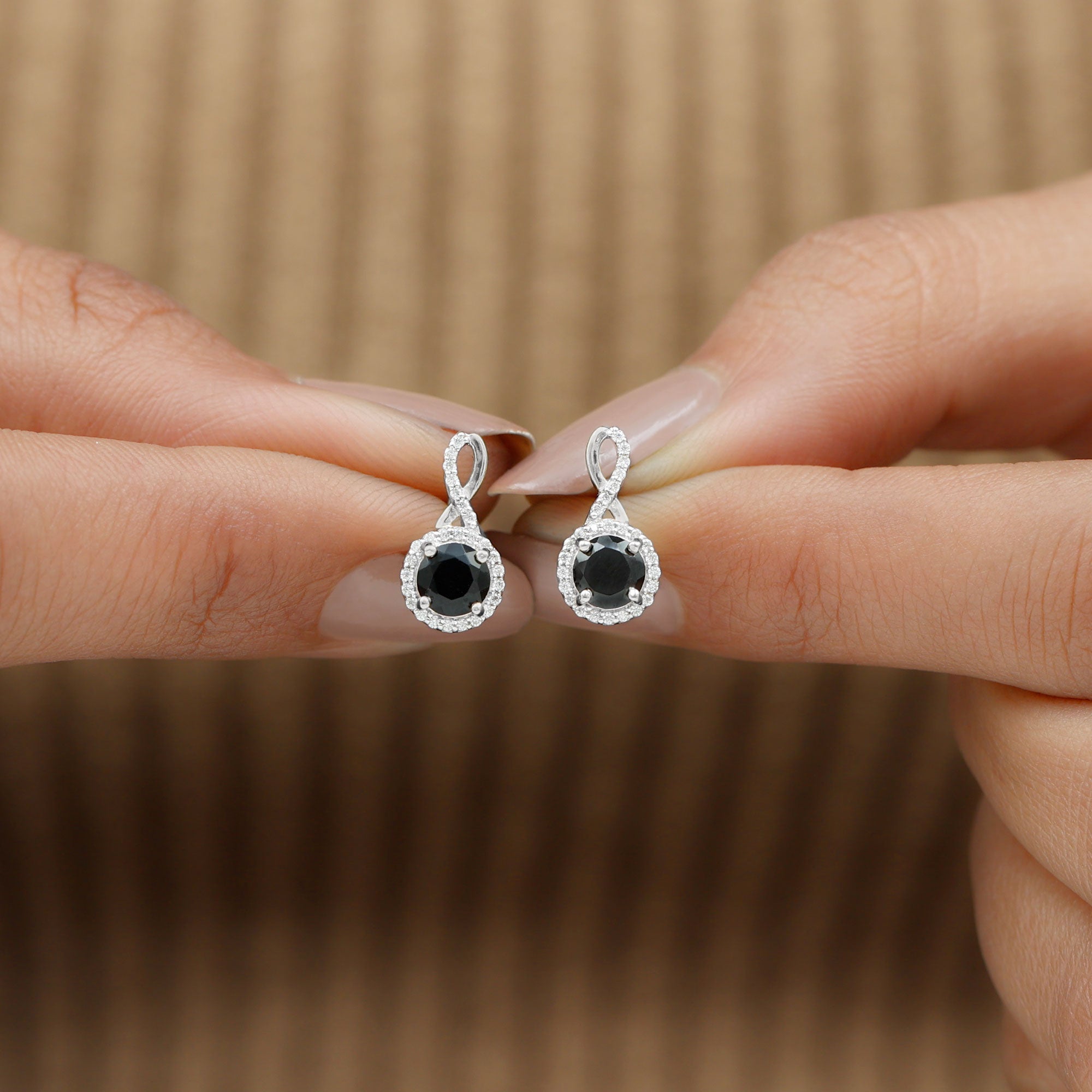Lab Grown Black Diamond Minimal Infinity Stud Earrings with Diamond Lab Created Black Diamond - ( AAAA ) - Quality - Rosec Jewels