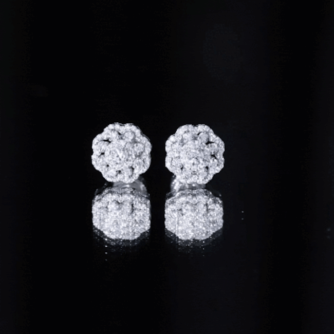 Certified Moissanite Big Flower Stud Earrings D-VS1 - Rosec Jewels