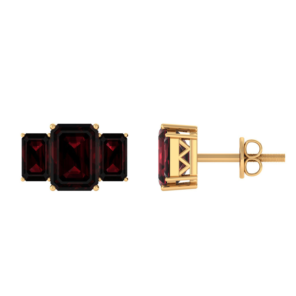 4 CT Octagon Cut Garnet Three Stone Stud Earrings Garnet - ( AAA ) - Quality - Rosec Jewels