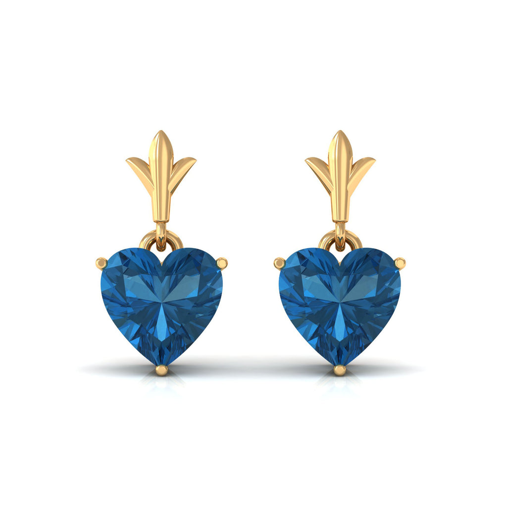 6 MM Heart Shape London Blue Topaz Drop Stud Earrings London Blue Topaz - ( AAA ) - Quality - Rosec Jewels