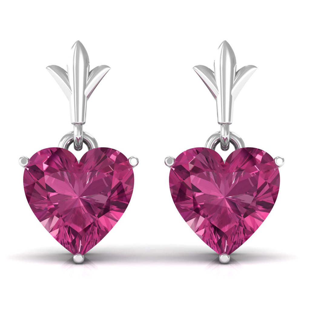 6 MM Heart Shape Pink Tourmaline Drop Stud Earrings Pink Tourmaline - ( AAA ) - Quality - Rosec Jewels