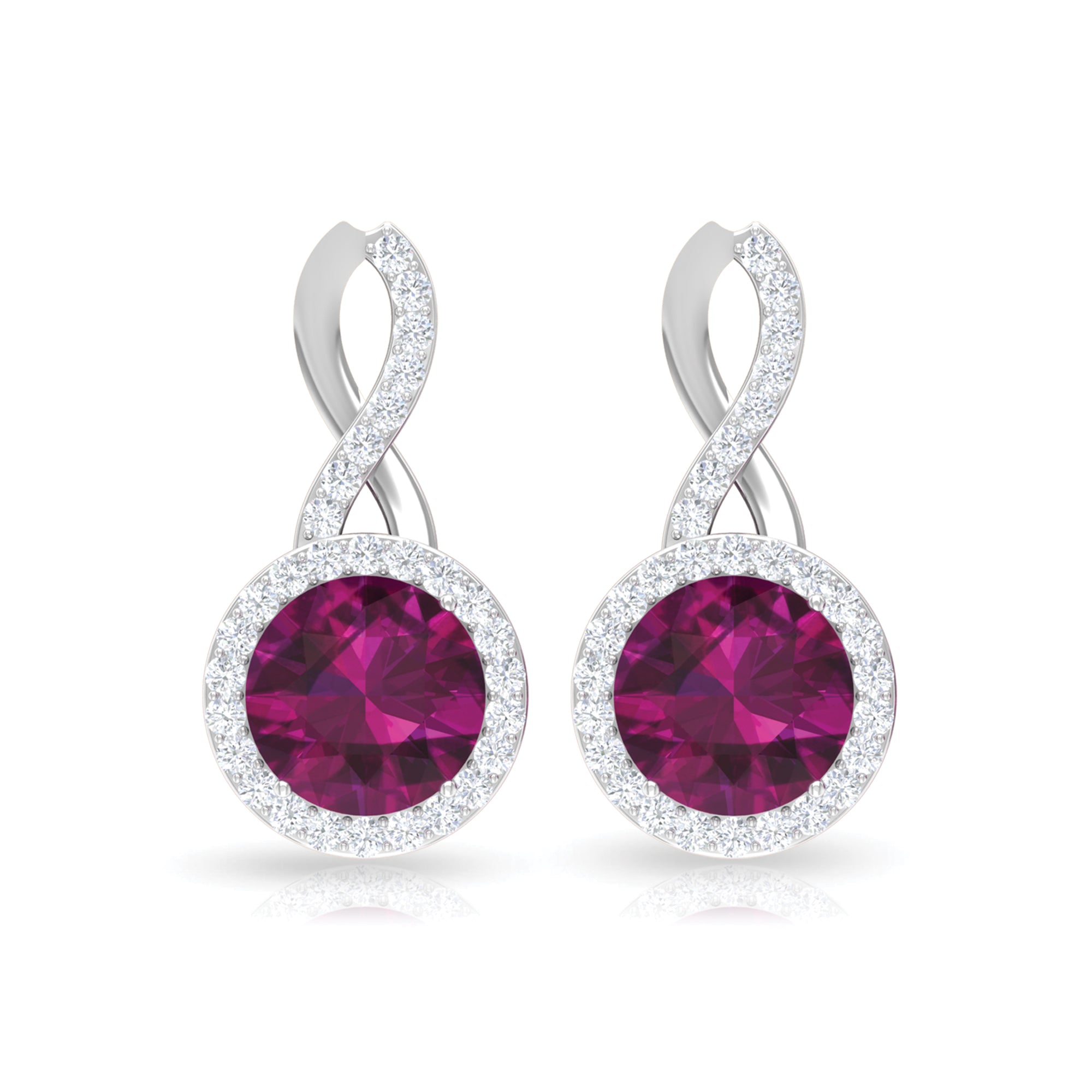1.50 CT Minimal Rhodolite and Diamond Infinity Stud Earrings Rhodolite - ( AAA ) - Quality - Rosec Jewels