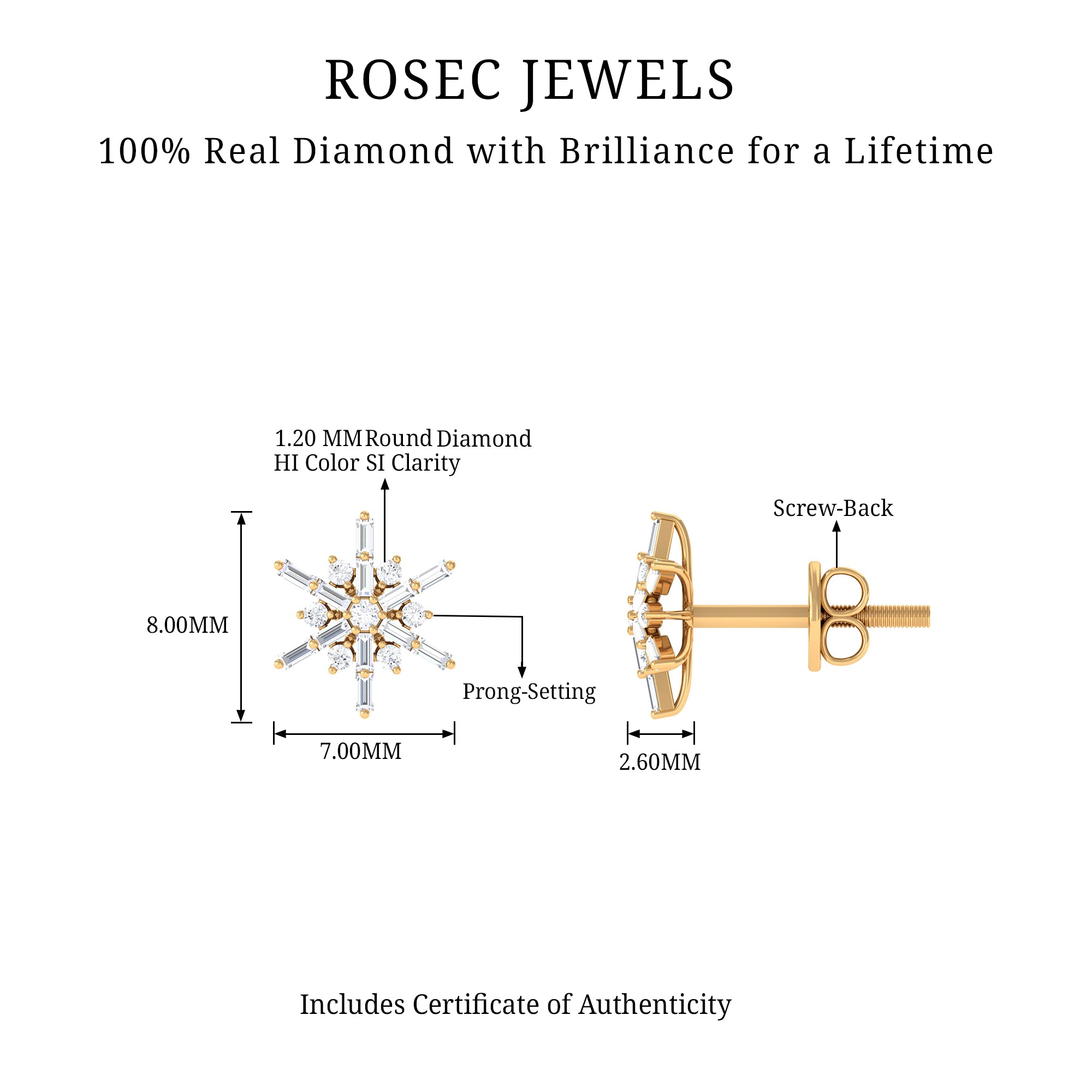 0.25 CT Minimal Diamond Cluster Stud Earrings Diamond - ( HI-SI ) - Color and Clarity - Rosec Jewels