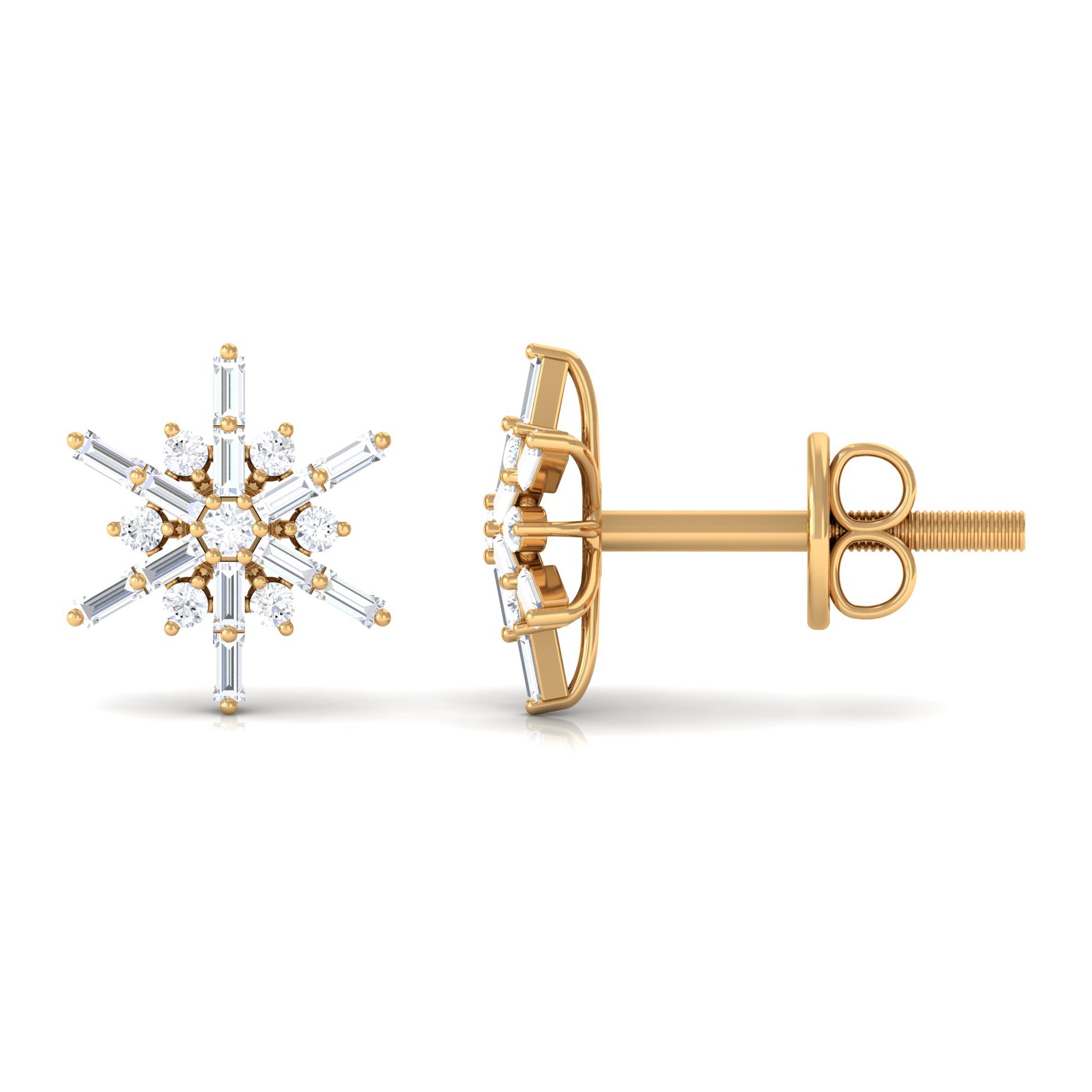 Minimal Diamond Snowflake Stud Earrings Natural - ( HI-SI ) - Rosec Jewels