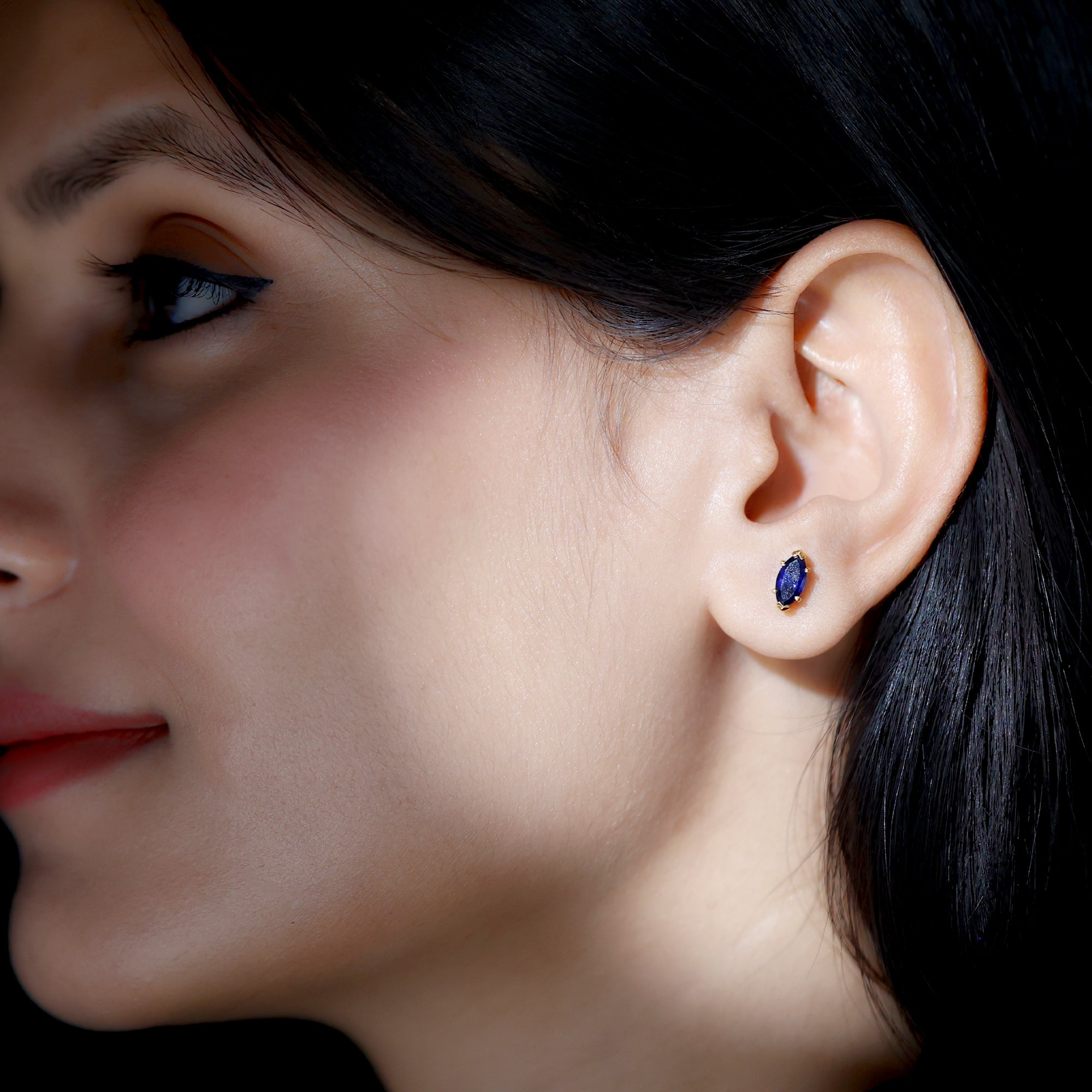 1.5 Carat Marquise Lab Created Blue Sapphire Stud Earrings AAAA - Rosec Jewels