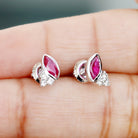 1 CT Marquise Cut Ruby Stud Earring with Trio Diamond Ruby - ( AAA ) - Quality - Rosec Jewels