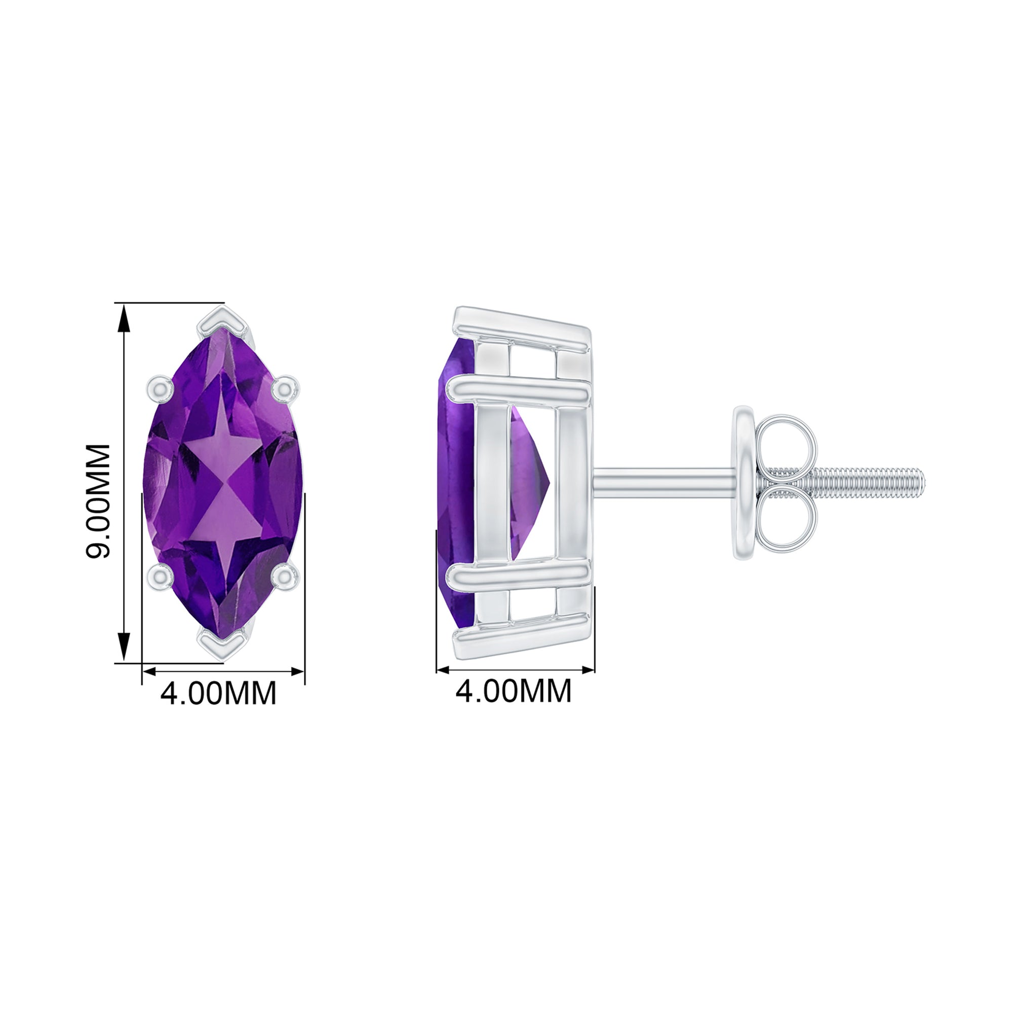 8X4 MM Marquise Cut Amethyst Solitaire Stud Earring Amethyst - ( AAA ) - Quality - Rosec Jewels
