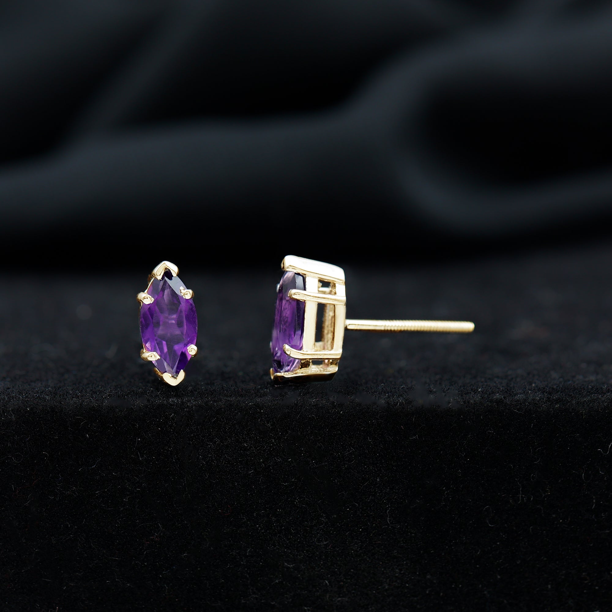 8X4 MM Marquise Cut Amethyst Solitaire Stud Earring Amethyst - ( AAA ) - Quality - Rosec Jewels
