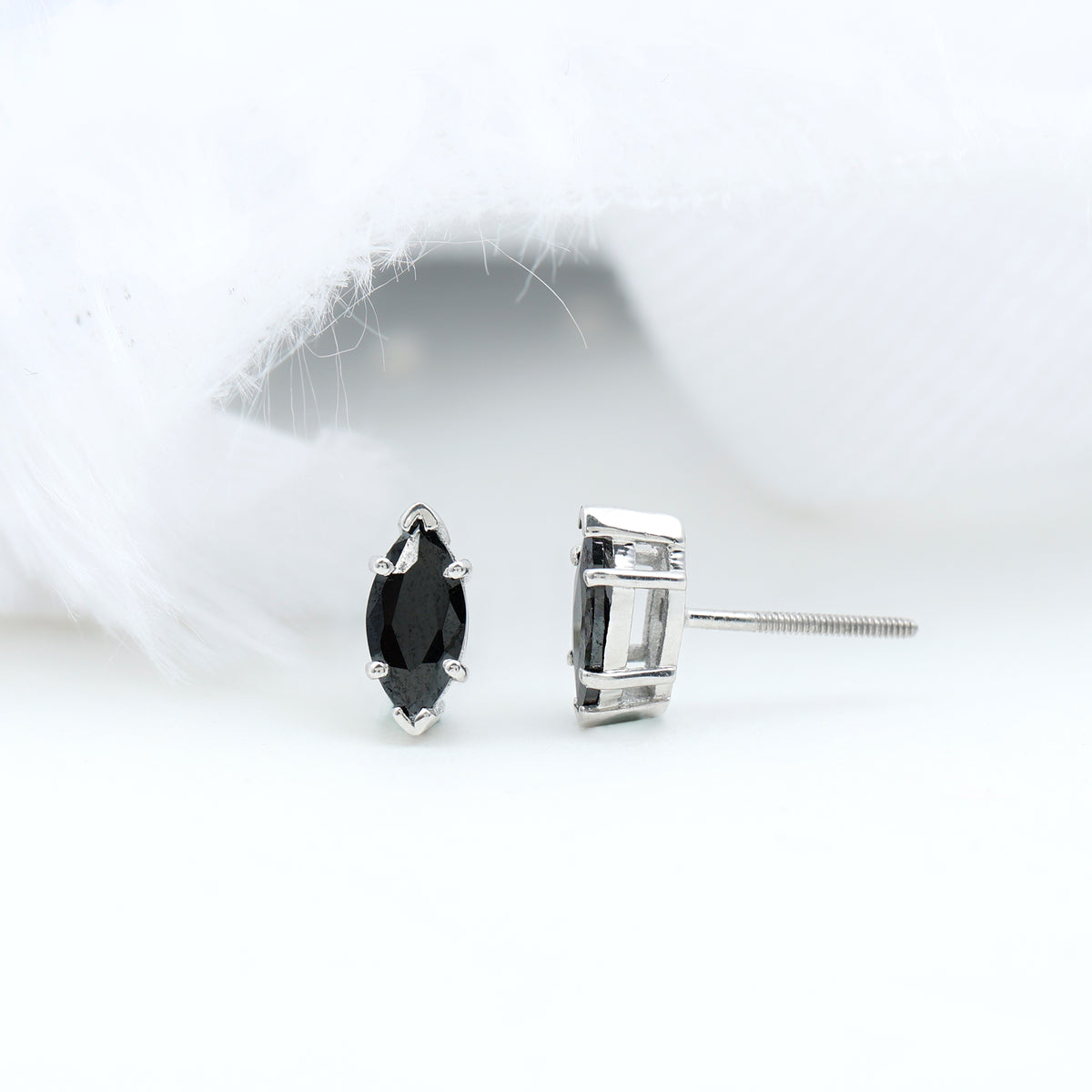 1.4 CT Marquise Black Spinel Solitaire Stud Earrings AAA - Rosec Jewels