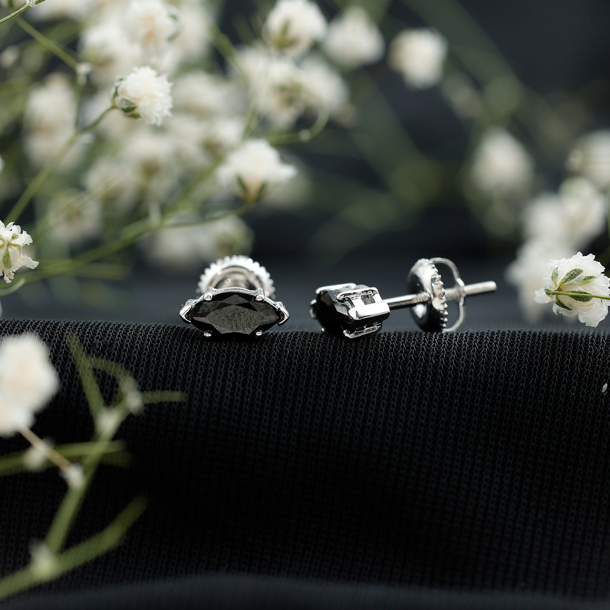 1.4 CT Marquise Black Spinel Solitaire Stud Earrings AAA - Rosec Jewels