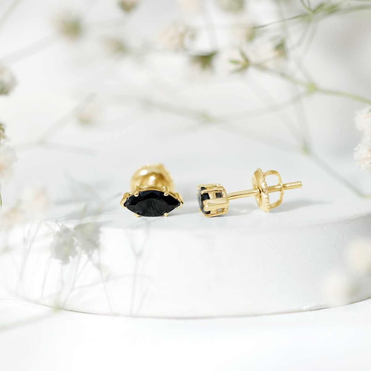 1.4 CT Marquise Black Spinel Solitaire Stud Earrings AAA - Rosec Jewels