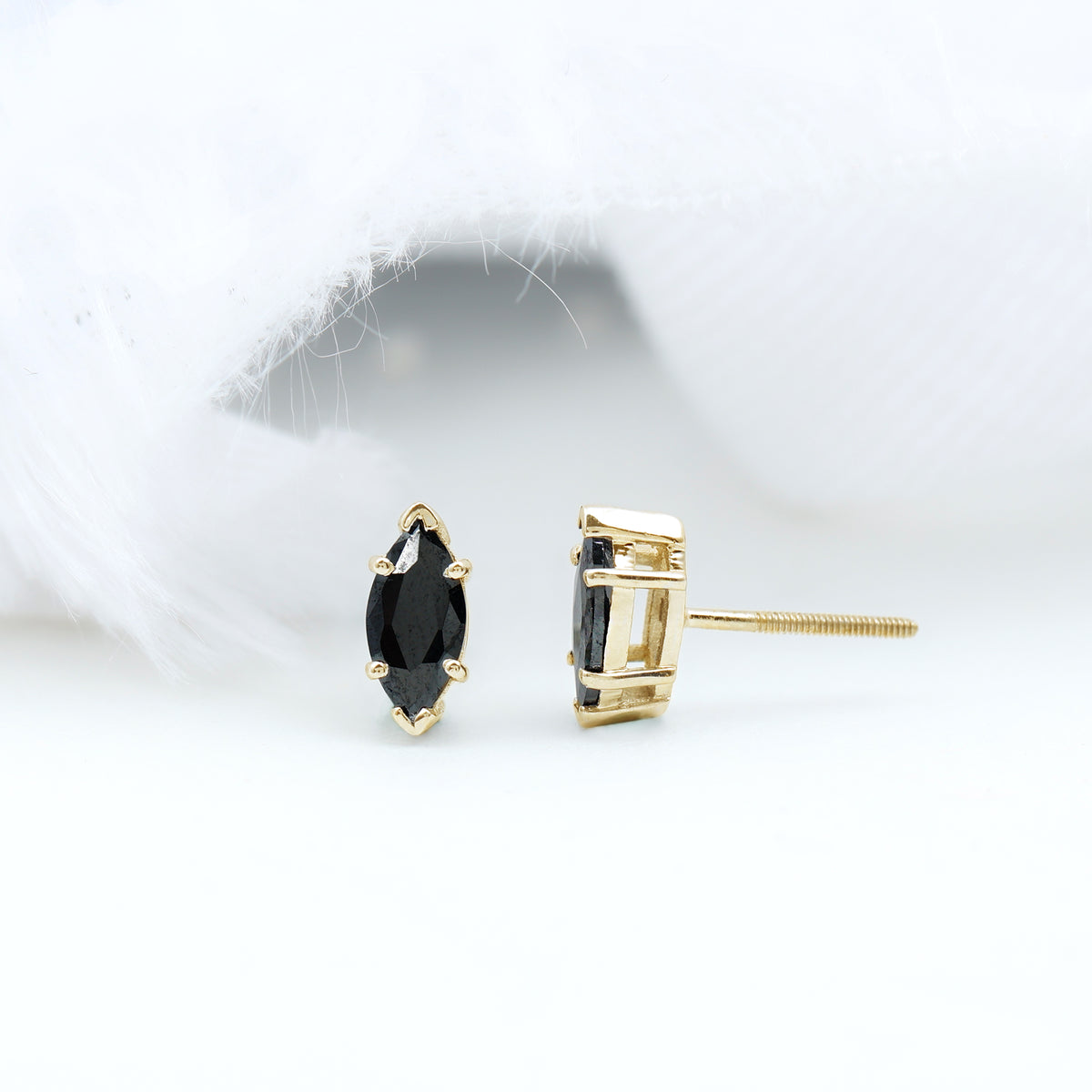 1.4 CT Marquise Black Spinel Solitaire Stud Earrings AAA - Rosec Jewels