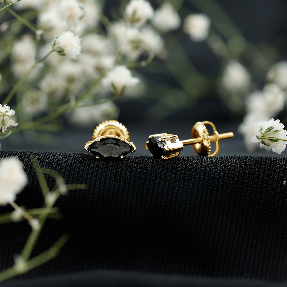 1.4 CT Marquise Black Spinel Solitaire Stud Earrings AAA - Rosec Jewels