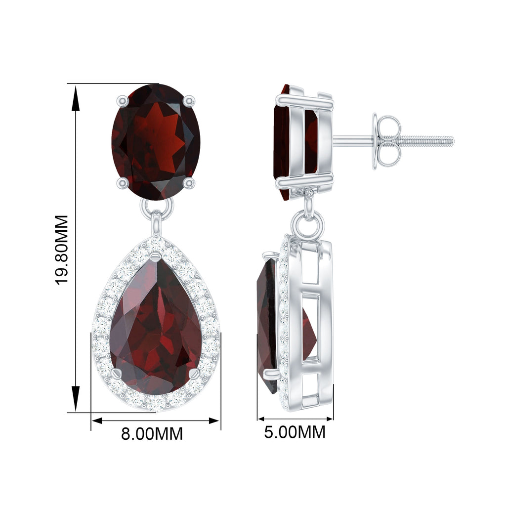 6.5 CT Pear and Oval Garnet Classic Dangle Earrings with Diamond Garnet - ( AAA ) - Quality - Rosec Jewels