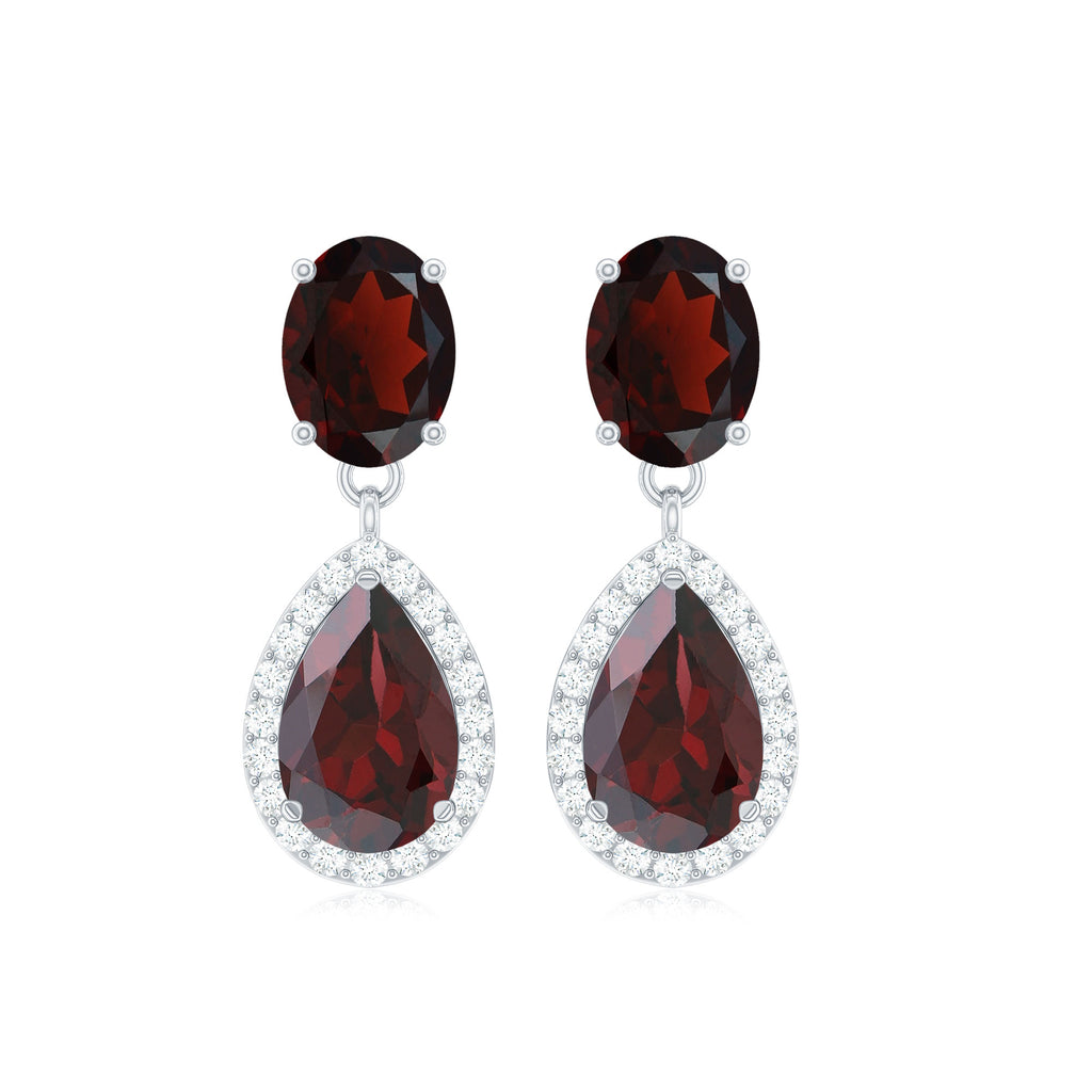 6.5 CT Pear and Oval Garnet Classic Dangle Earrings with Diamond Garnet - ( AAA ) - Quality - Rosec Jewels