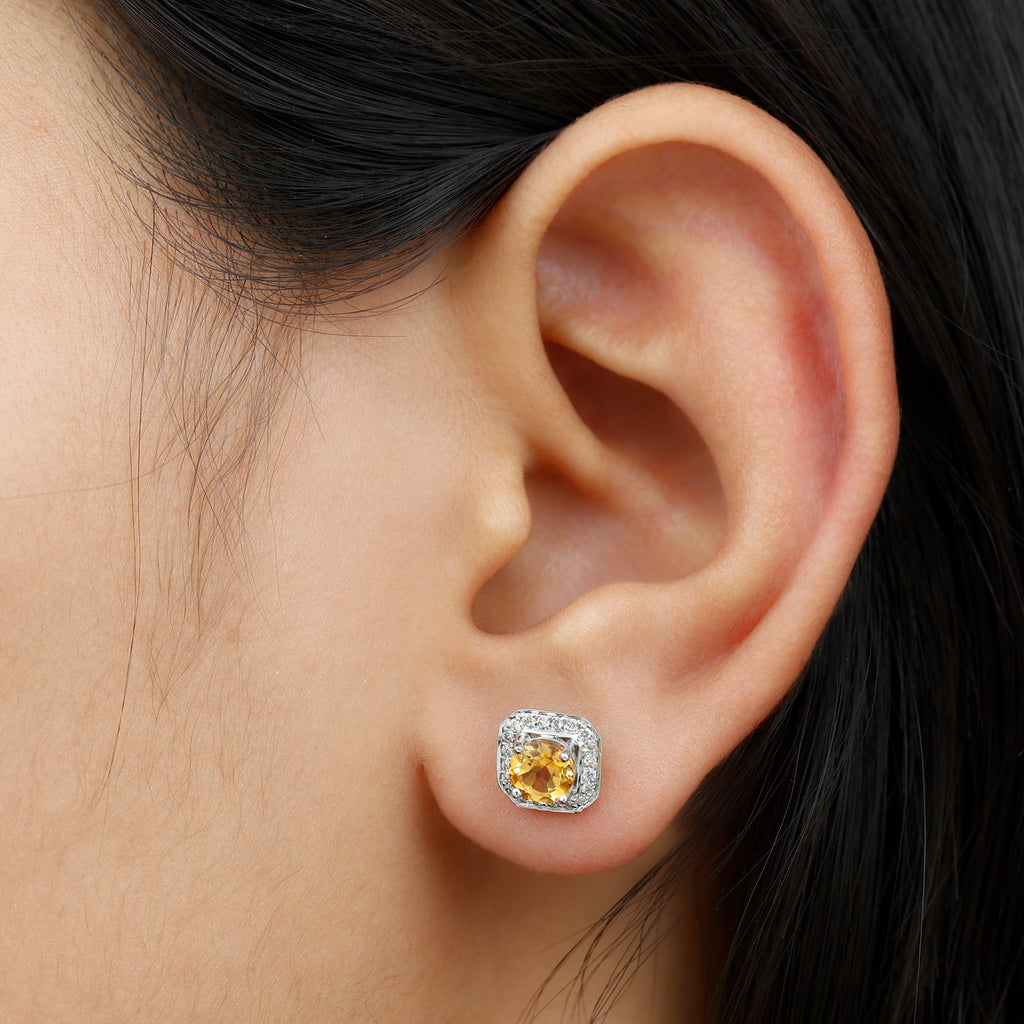 1.25 CT Vintage Inspired Citrine and Diamond Stud Earrings Citrine - ( AAA ) - Quality - Rosec Jewels