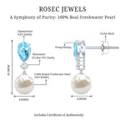 Certified Pearl Wedding Drop Earrings with Aquamarine AAA 92.5 Sterling Silver - Rosec Jewels