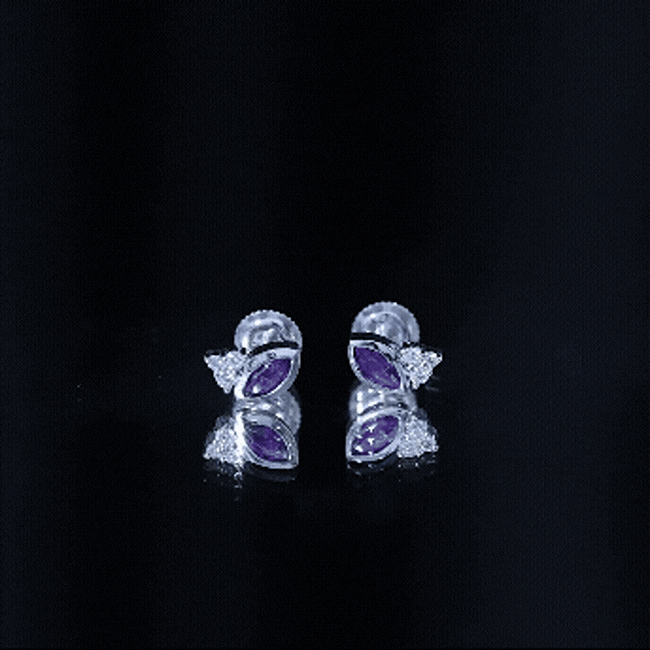 Marquise Cut Amethyst Stud Earrings with Lab Diamond in Sterling Silver AAA 92.5 Sterling Silver - Rosec Jewels