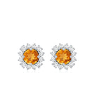 1 Carat Classic Yellow Citrine and Diamond Halo Stud Earrings AAA - Rosec Jewels