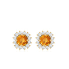 1 Carat Classic Yellow Citrine and Diamond Halo Stud Earrings AAA - Rosec Jewels