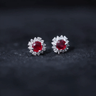 Genuine Ruby Stud Earrings with Diamond Halo AAA - Rosec Jewels