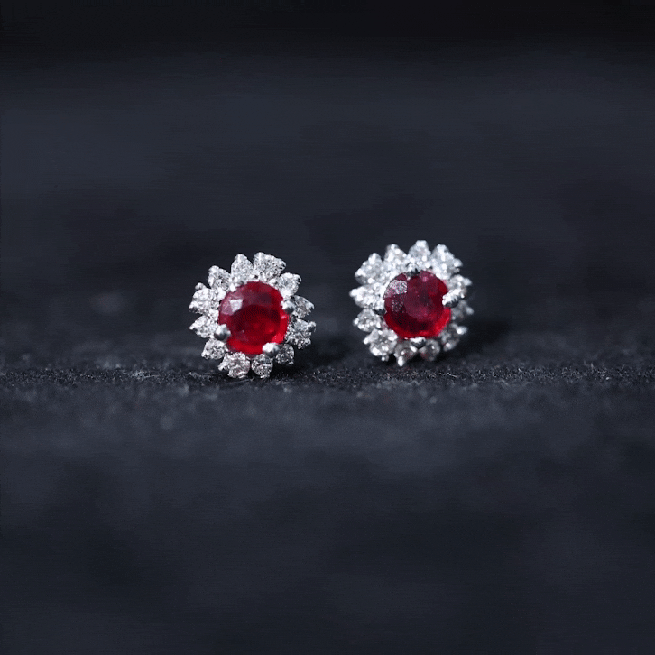 Genuine Ruby Stud Earrings with Diamond Halo AAA - Rosec Jewels