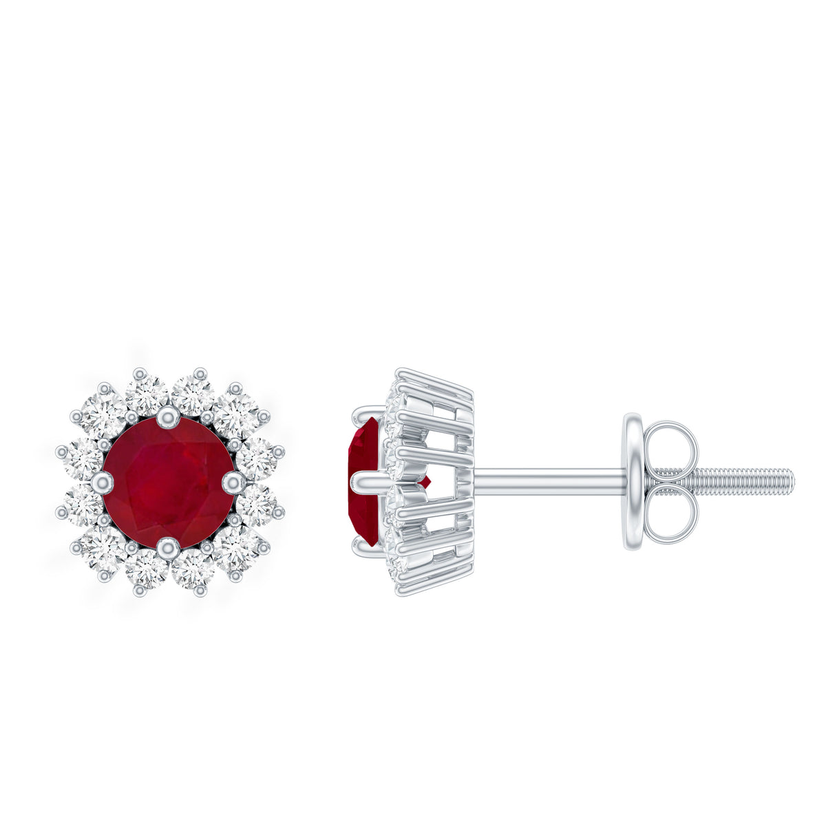Genuine Ruby Stud Earrings with Diamond Halo AAA - Rosec Jewels