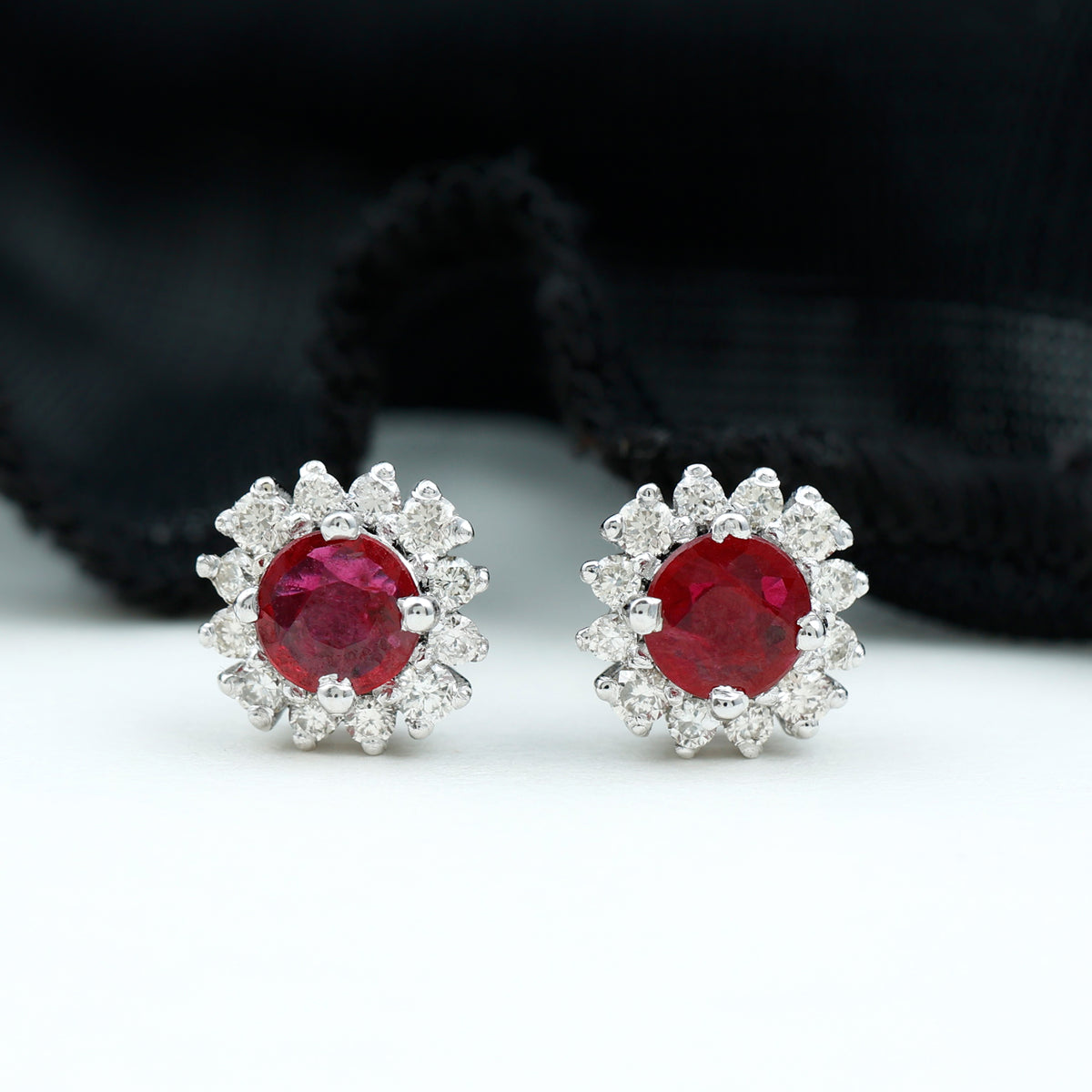 Genuine Ruby Stud Earrings with Diamond Halo AAA - Rosec Jewels