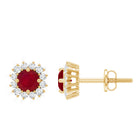 Genuine Ruby Stud Earrings with Diamond Halo AAA - Rosec Jewels