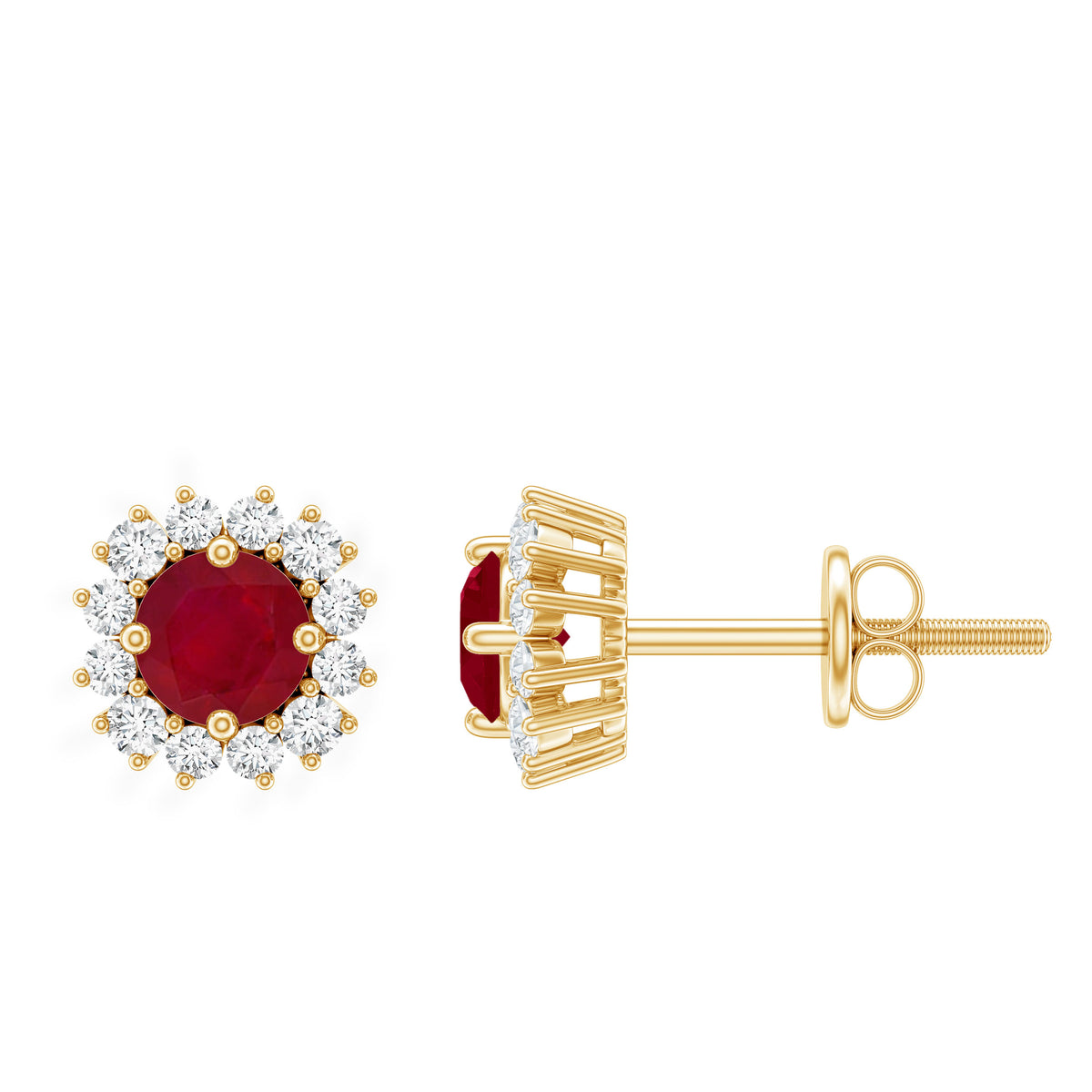 Genuine Ruby Stud Earrings with Diamond Halo AAA - Rosec Jewels