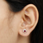 Genuine Ruby Stud Earrings with Diamond Halo AAA - Rosec Jewels