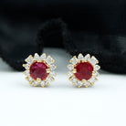 Genuine Ruby Stud Earrings with Diamond Halo AAA - Rosec Jewels