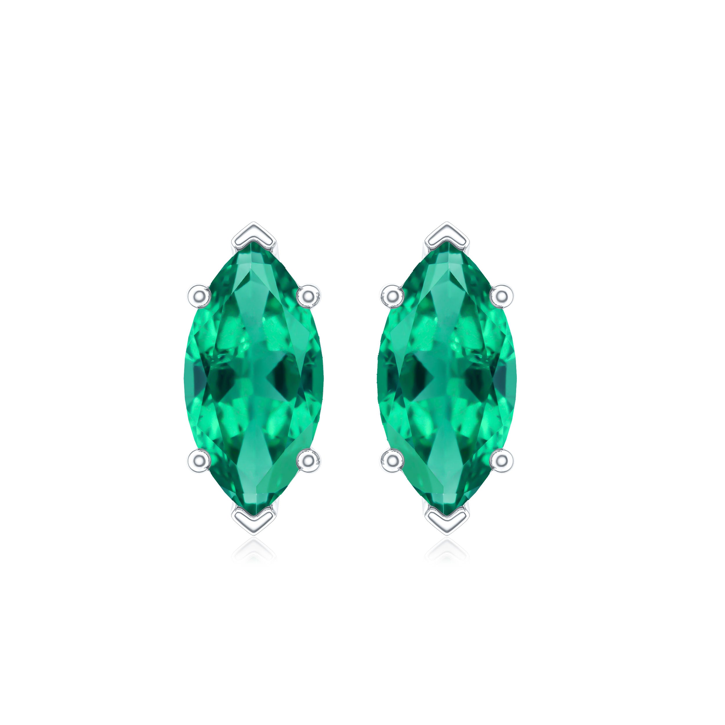 Marquise Cut 1.2 Carat Lab Created Emerald Solitaire Stud Earrings AAAA - Rosec Jewels