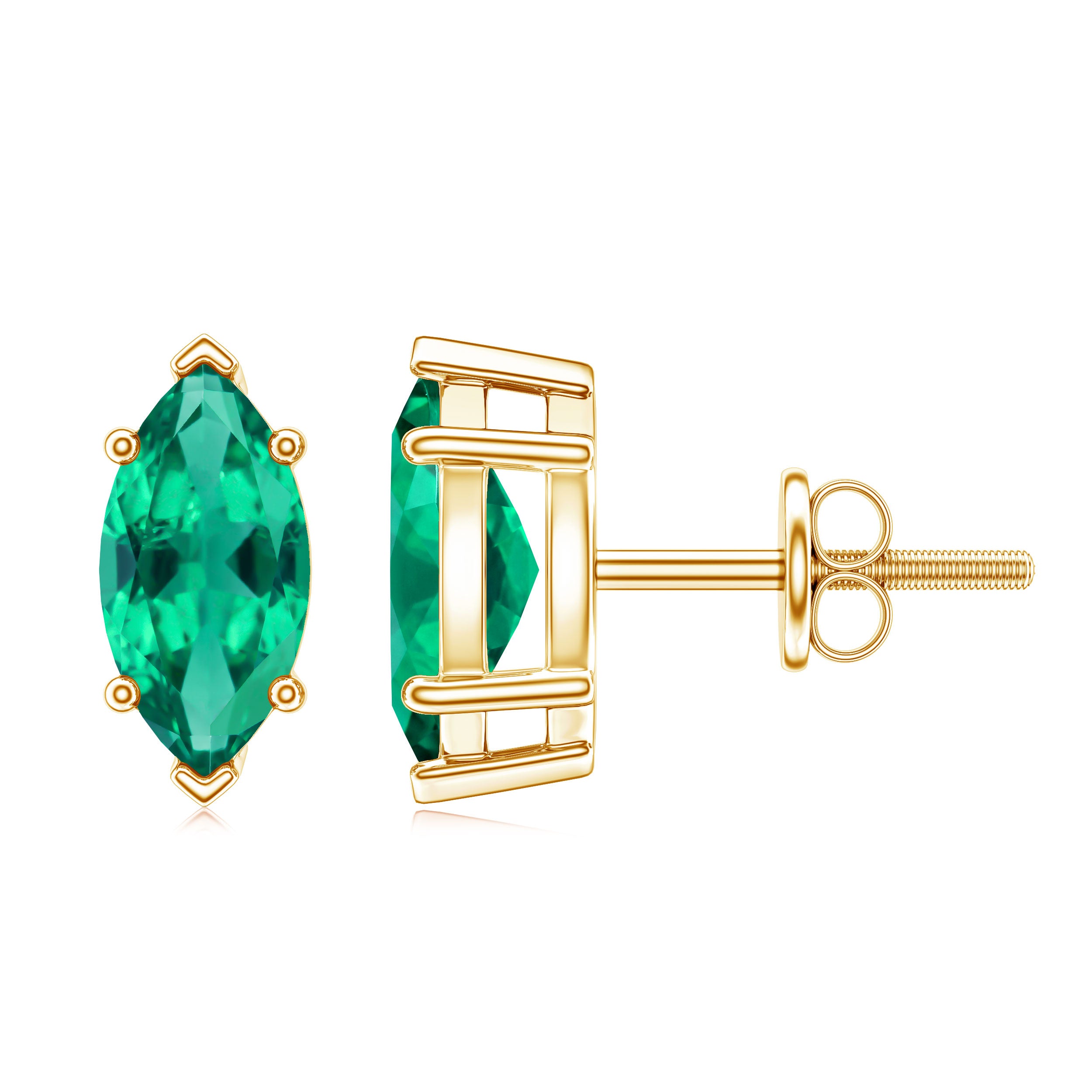 Marquise Cut 1.2 Carat Lab Created Emerald Solitaire Stud Earrings AAAA - Rosec Jewels