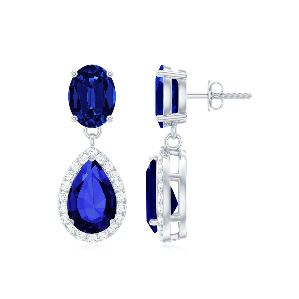 5.5 CT Classic Created Blue Sapphire Silver Dangle Earrings with Moissanite - Rosec Jewels
