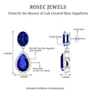 Lab Grown Blue Sapphire Bridal Dangle Earrings with Moissanite AAAA - Rosec Jewels