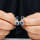 5.5 CT Classic Created Blue Sapphire Dangle Earrings with Moissanite Lab Created Blue Sapphire - ( AAAA ) - Quality - Rosec Jewels