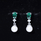 3.75 CT Created Emerald and Moissanite Dangle Earrings with Freshwater Pearl Drop Freshwater Pearl - ( AAA ) - Quality - Rosec Jewels