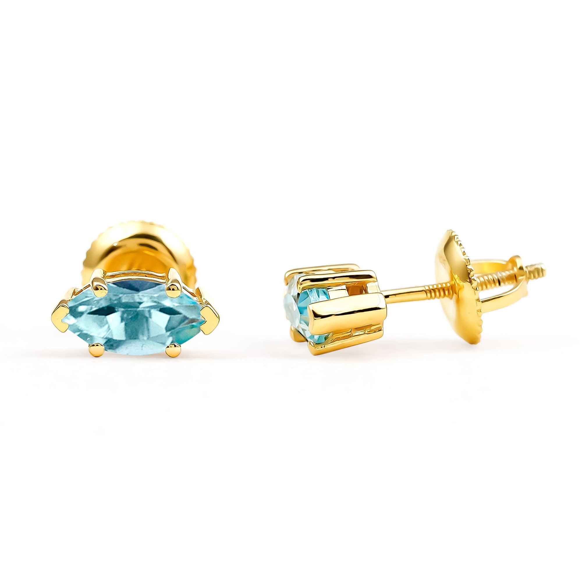 Natural 1.48 Carat Marquise Cut Sky Blue Topaz Stud Earrings with Certificate AAA 14K Yellow Gold Plated Silver - Rosec Jewels