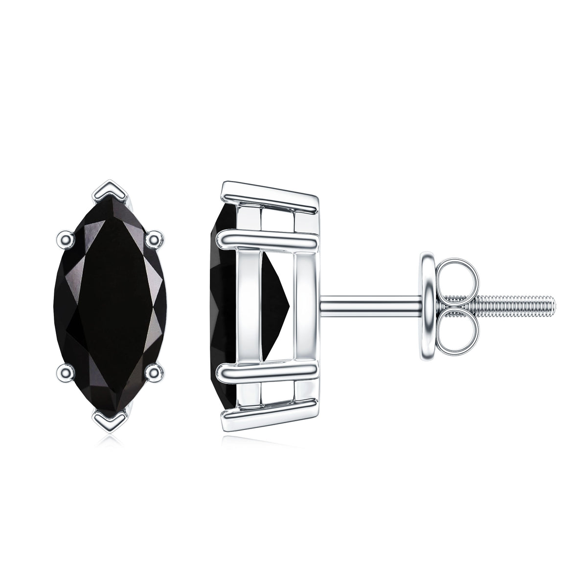 Genuine Black Onyx Marquise Stud Earrings with Certificate AAA - Rosec Jewels