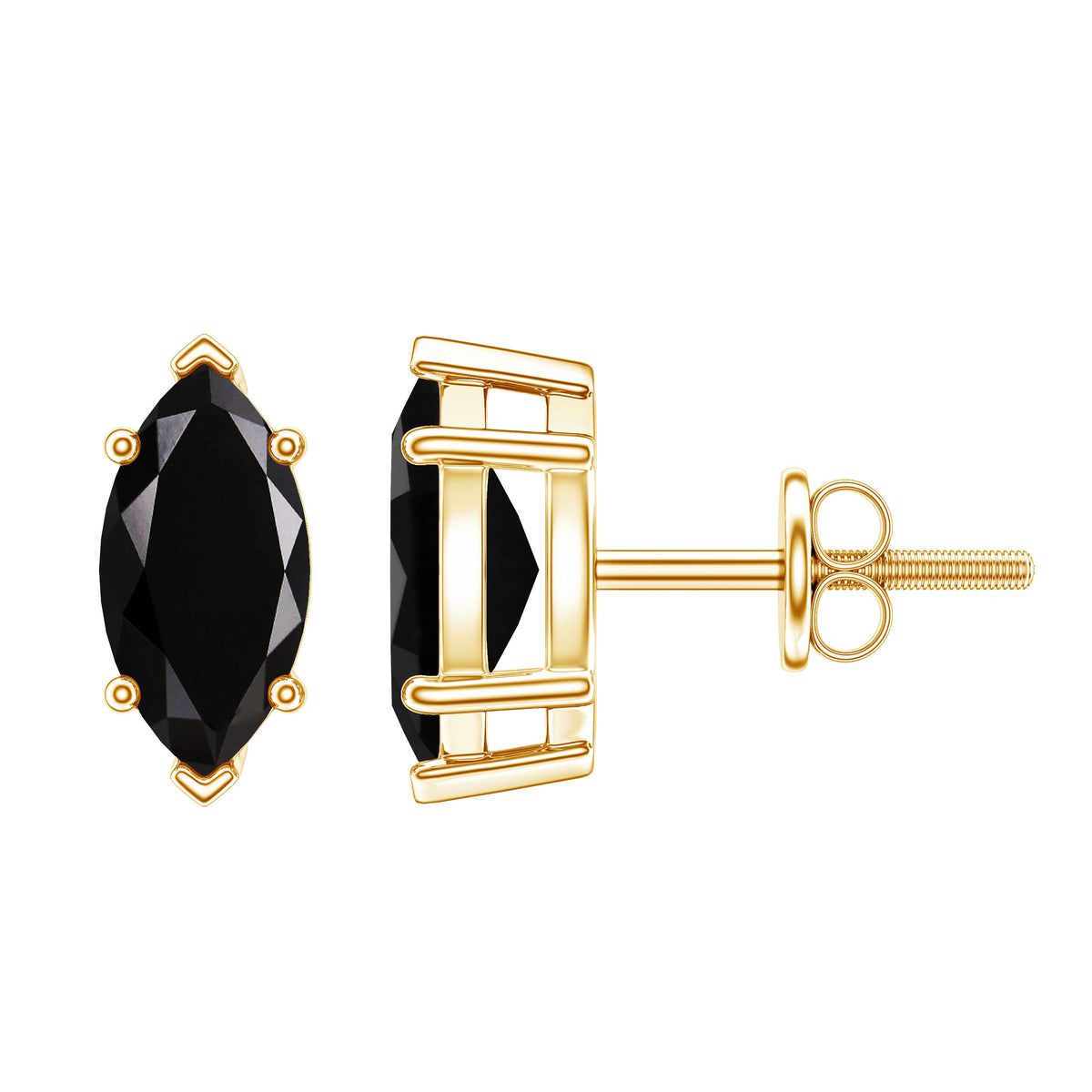 Genuine Black Onyx Marquise Stud Earrings with Certificate AAA - Rosec Jewels