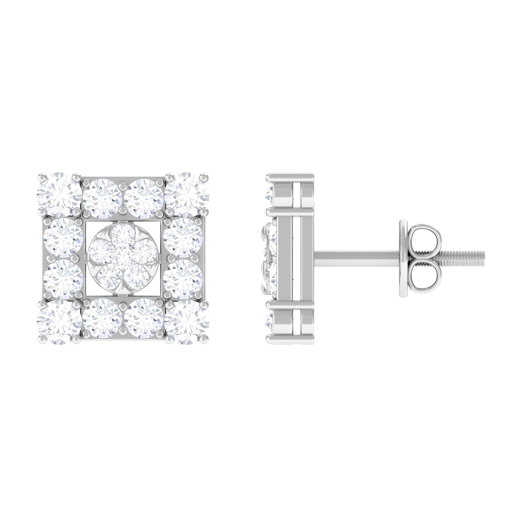 Certified Moissanite Square Stud Earrings Moissanite - ( D-VS1 ) - Color and Clarity - Rosec Jewels