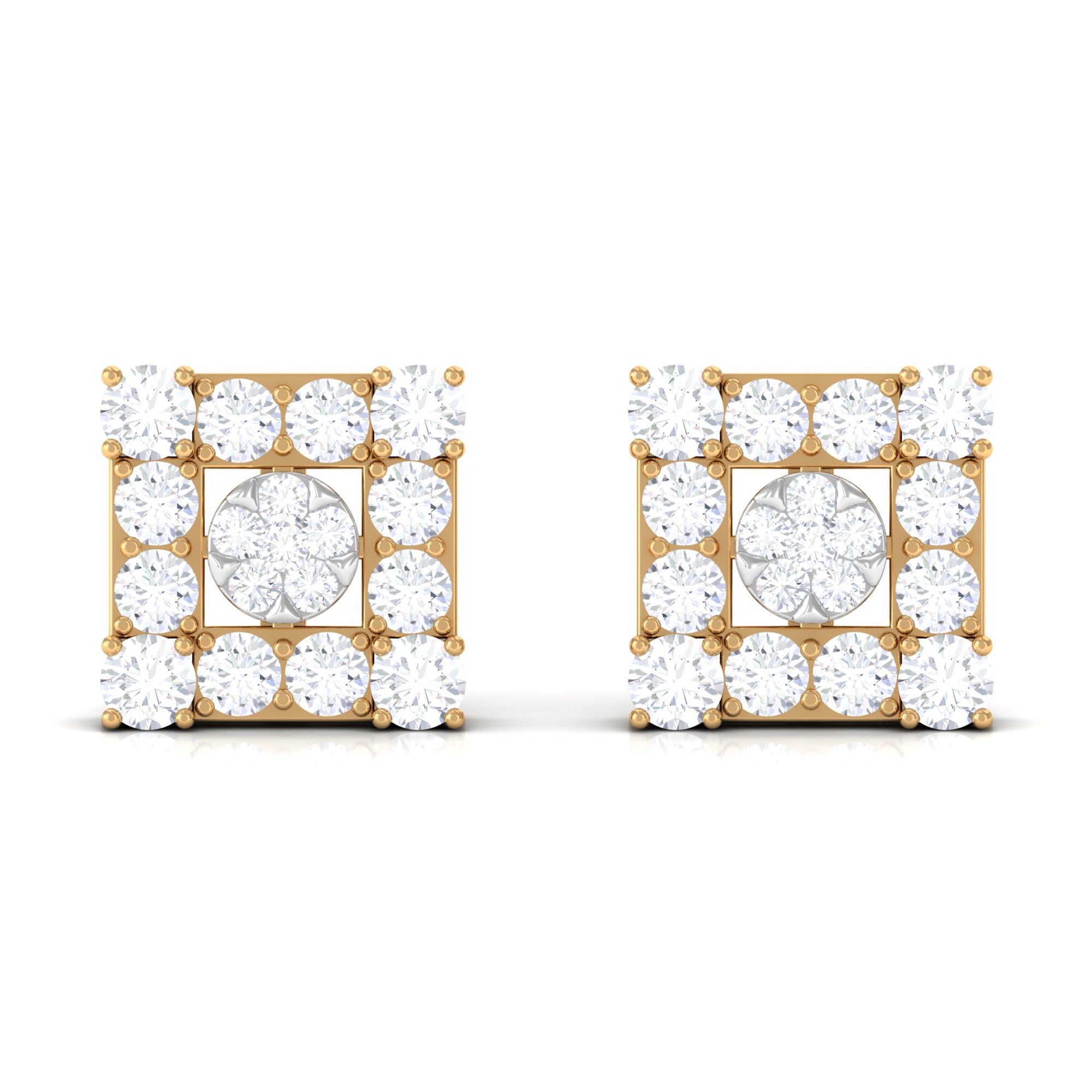 Certified Moissanite Square Stud Earrings Moissanite - ( D-VS1 ) - Color and Clarity - Rosec Jewels