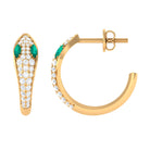 Emerald and Diamond Snake Hinged Hoop Earrings Emerald - ( AAA ) - Quality - Rosec Jewels