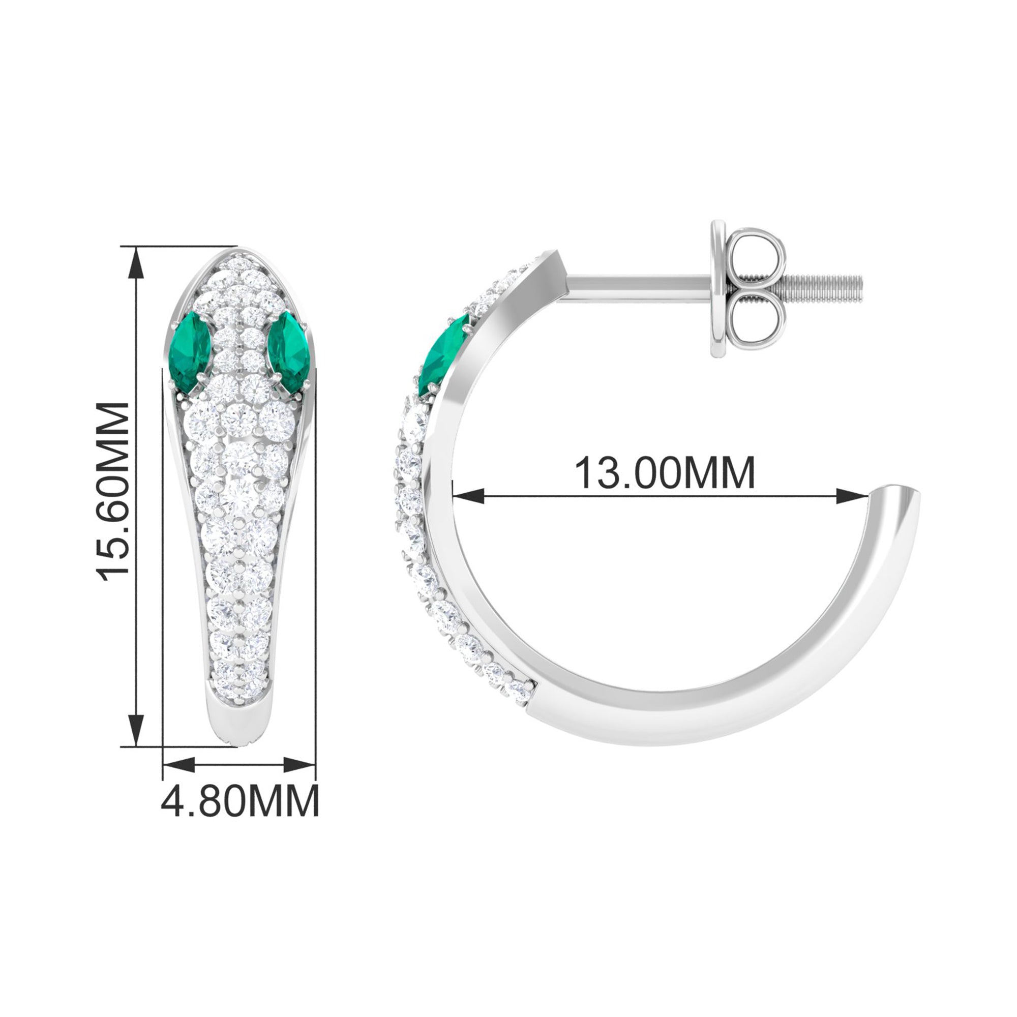 Emerald and Diamond Snake Hinged Hoop Earrings Emerald - ( AAA ) - Quality - Rosec Jewels