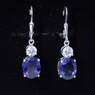 Lab Grown Blue Sapphire Drop Hoop Earrings with Moissanite AAAA 92.5 Sterling Silver - Rosec Jewels