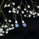 Lab Grown Blue Sapphire Drop Hoop Earrings with Moissanite AAAA 92.5 Sterling Silver - Rosec Jewels